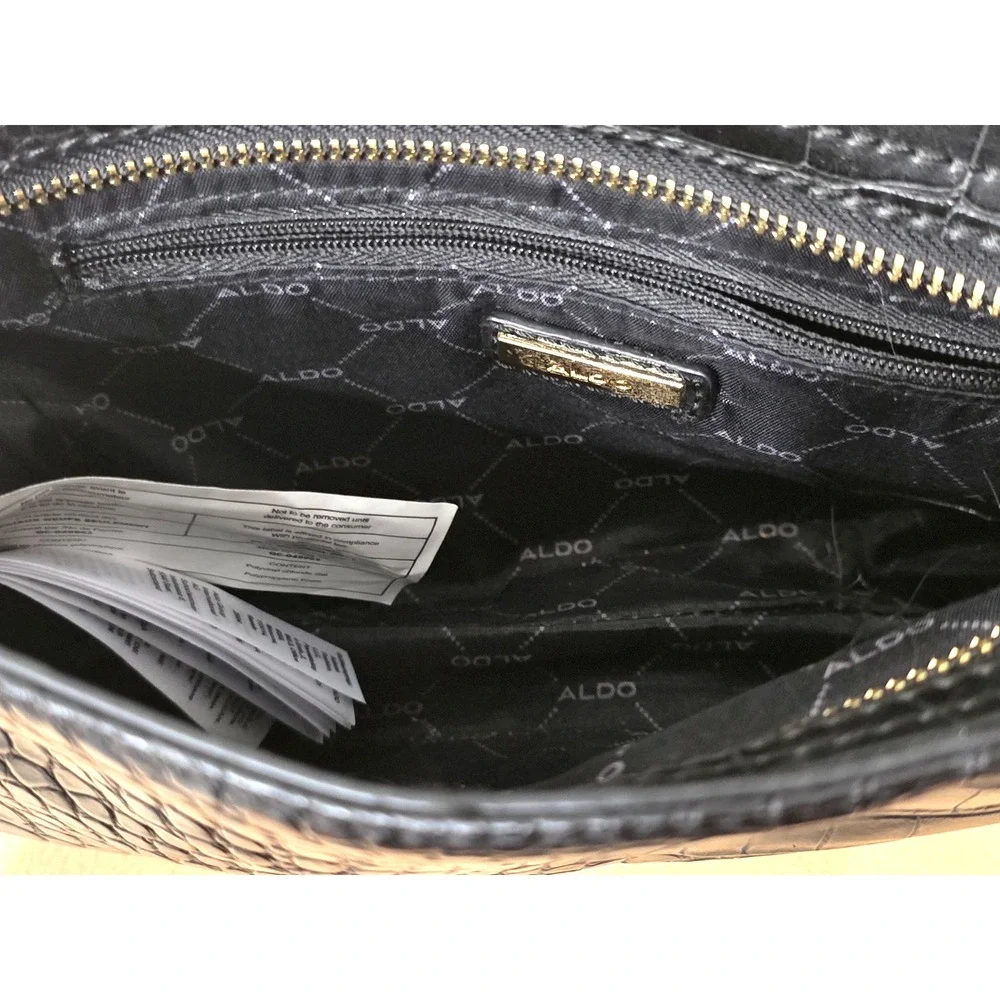 Elegant Aldo Shiny Black Mock Croc Shoulder Bag With Gold Chain Strap Date Night